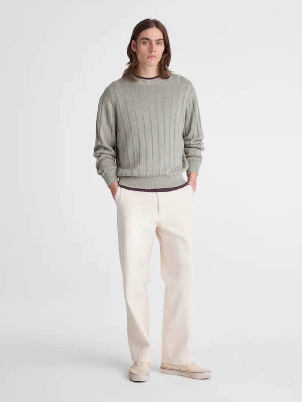 Madewell Crewneck Sweater in DuneRib Linen in Light Sage Size M $138 0A063 - Picture 2 of 10